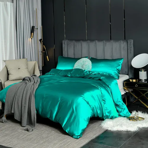 Vista 4 de Bedding_Dreamer Juego de ropa de cama de satén, tamaño individual, juego de funda de edredón de satén similar a la seda, de lujo, decoración