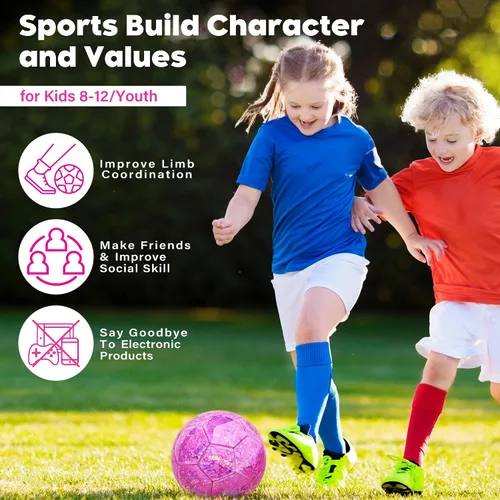 Vista 5 de Pelota de fútbol tamaño 4 con purpurina rosa - Pelota de fútbol para niños de 4-6, 6-8, 8-12 años, para deportes al aire libre, entrenamiento