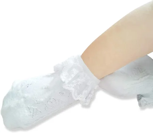Vista 6 de Juebm Infant Baby Girls Ruffle Socks Toddler Dress socksPack of 356 Baby Frilly Lace Ankle Socks