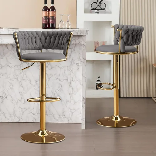 Vista 12 de Velvet Bar Stools Set of 1, Swivel Counter Height Barstools with Woven Backrest, Adjustable Height Bar Stools for Kitchen Island, Home Bar, Pub