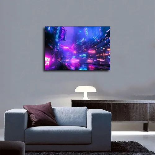Vista 5 de ZMLIS Cyberpunk Urban Subculture Wall Art – Futuristic Neon City Poster – Edgy Retro-Futuristic Home Decor Canvas Wall Art Print Poster For Home
