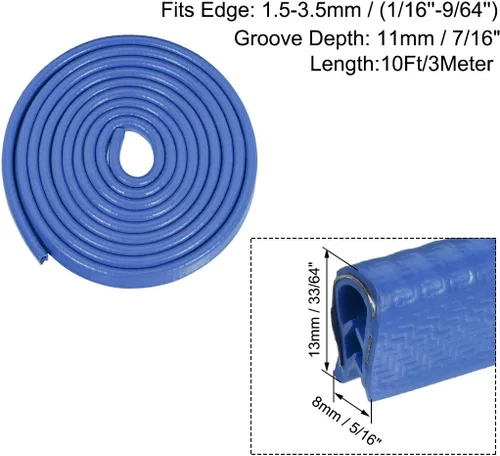 Vista 2 de uxcell Edge Trim U Seal Extrusion Blue U Channel Edge Protector PVC Plástico W Hoja de hierro Se adapta a 1/16 ''-9/64 '' Borde 10 pies/9.8 ft