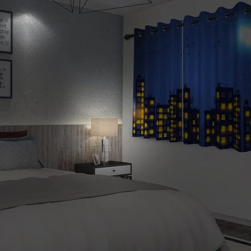 Vista 5 de Cortinas de superhéroe de 21 x 45 pulgadas, diseño de dibujos animados, cómic, edificios de ciudad, edificios, 2 paneles de oscurecimiento