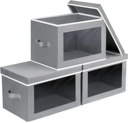 Vista 11 de Homsorout Contenedores de almacenamiento con tapas, organizadores pequeños de tela con ventana, contenedores de almacenamiento plegables para ropa