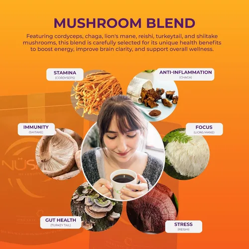 Vista 2 de NüSpira - Café de hongos negros - 6 hongos adaptógenos para claridad cerebral, salud intestinal y apoyo inmunológico - Alternativa baja en cafeína