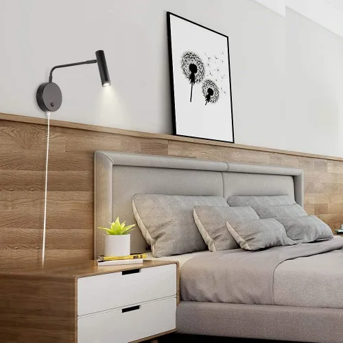 Vista 6 de Joossnwell Luces de pared con cable de enchufe, lámparas de pared industriales para dormitorio con interruptor de encendido y apagado, blanco