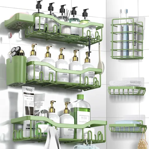 Vista 22 de NESOMI Organizador de Ducha Adhesivo Juego de 7 Piezas, Estantes de Baño de Acero Inoxidable a Prueba de Óxido, Accesorios de Almacenamiento sin