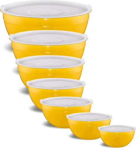 Vista 12 de Cuencos Negros para Mezclar con Tapas Herméticas, Cuenco de Acero Inoxidable, Cuencos para Ensalada de 7 Piezas, Cuencos Anidables Coloridos Negros