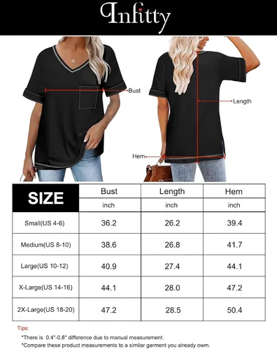Vista 5 de INFITTY Blusas de verano para mujer, manga corta, abombada, cuello en V, ajuste holgado