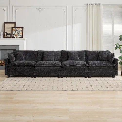 Vista 153 de Sofá seccional modular verde de 111.5", sofás seccionales grandes de 3 plazas para sala de estar, sofá nube oversized de tela chenille con otomana