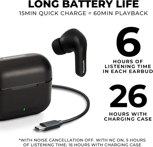 Vista 6 de Panasonic ErgoFit - Auriculares inalámbricos con cancelación de ruido, auriculares intrauditivos con graves potentes XBS, Bluetooth 5.3, estuche
