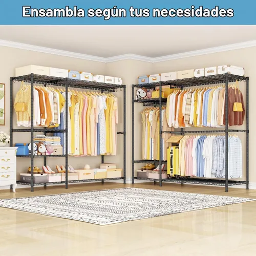 Vista 3 de F7 Plus - Perchero para colgar ropa, color negro Heavy Duty Garment Rack, 6-Tiers Freestanding Portable Closet Storage Racks 68'' W × 14.6'' D ×