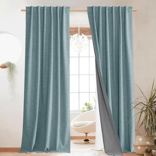 Vista 81 de NICETOWN Cortinas 100% opacas de 63 pulgadas de largo, 2 paneles de cortinas cortas con aislamiento térmico con forro para dormitorio, cortinas