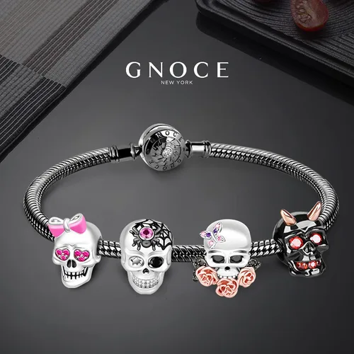 Vista 4 de GNOCE Skull Charms for Bracelet 925 Sterling Silver Halloween Charms for Women Girls Wife Daughter Christmas Gift