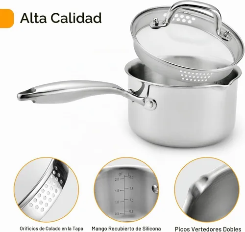 Vista 4 de Cacerola de 2.5 cuartos con tapa de vidrio, calentador de café/chocolate/mantequilla, olla para derretir con tapa, cacerola para salsa de leche