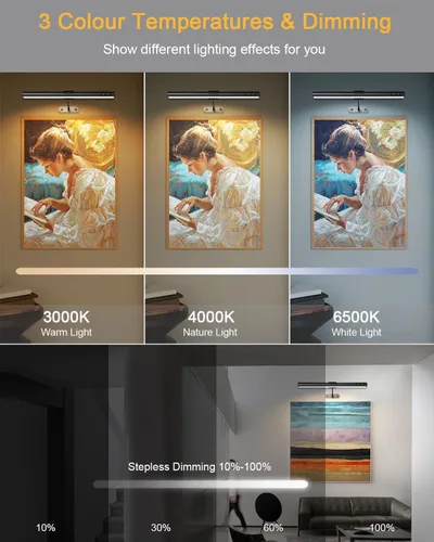 Vista 8 de GOVSSING Luces de imagen para pared, batería recargable de 4000 mAh, luz inalámbrica con control remoto, 3 temperaturas de color y brillo ajustable