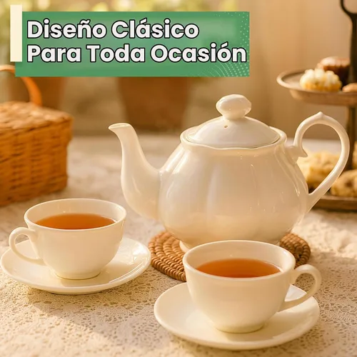 Vista 4 de English Tea Store Diana - Tetera de porcelana blanca, 2 tazas, apta