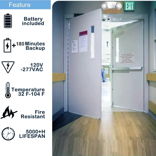 Vista 2 de 6 Pack Emergency Lights for Business, Commercial Emergency Lights with Battery Backup, Two Head Adjustable Emergency Lighting, LED Emergency Flood