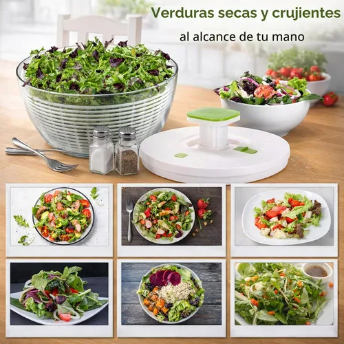 Vista 5 de Brieftons QuickPush - Molinillo de ensalada grande, tamaño familiar de 6.3 cuartos de galón, bomba y freno manual con una sola mano, hilandero