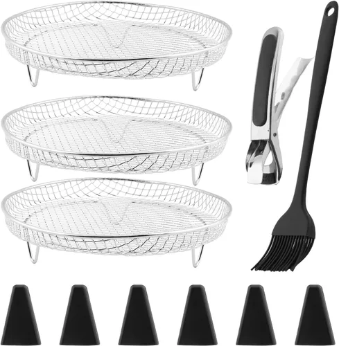 Vista 8 de Accesorios para freidora de aire, estantes de deshidratación apilables de 3 capas, bandeja de acero inoxidable para freidora de aire, estante