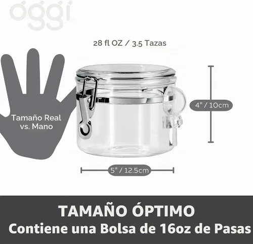 Vista 6 de OGGI Recipiente hermético transparente de 28 onzas - Tapa con cierre y cuchara - Recipientes herméticos para almacenamiento de alimentos, ideales