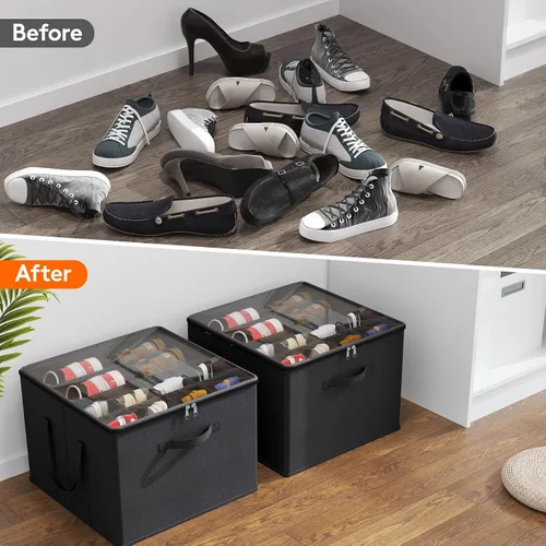 Vista 8 de Lifewit Organizador de almacenamiento de zapatos para armario para 12-16 pares, contenedor de almacenamiento grande de tela con cubierta