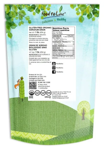 Vista 2 de Food to Live Sorgo de grano entero orgánico sin gluten, 1 libra - Granos blancos sin transgénicos. Semillas milo. Vegano, Escoba de maíz a granel.