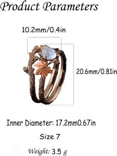 Vista 6 de Anillo de promesa vintage con diseño de hoja de mapel de circonita cúbica para mujer, chapado en oro antiguo, piedra lunar, ópalo, lágrima