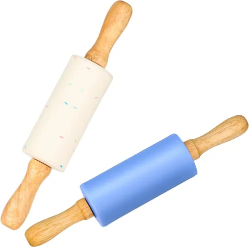 Vista 11 de Mini rodillo de silicona para niños, mango de madera antiadherente, 9 pulgadas, 1 paquete, color azul