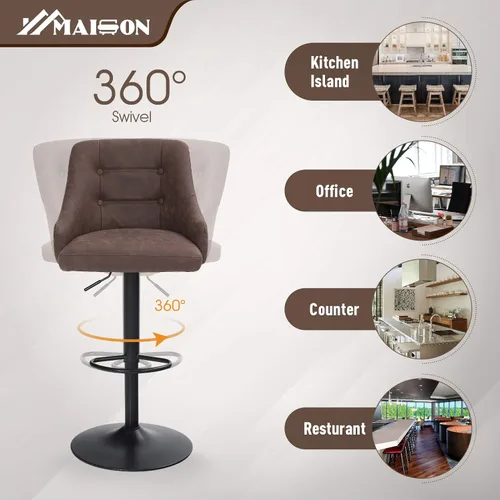 Vista 5 de Maison Taburete de bar giratorio ajustable con respaldo para encimera de cocina, silla de bar acolchada de piel sintética con base resistente