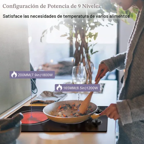 Vista 4 de NOXTON - Estufa eléctrica de 2 quemadores, encimera integrada de 12 pulgadas, placa de cocina de cerámica de 3000 W 220-240 V con control