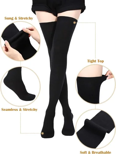 Vista 2 de SATINIOR Calcetines extra largos hasta el muslo, medias extra largas para botas para mujer