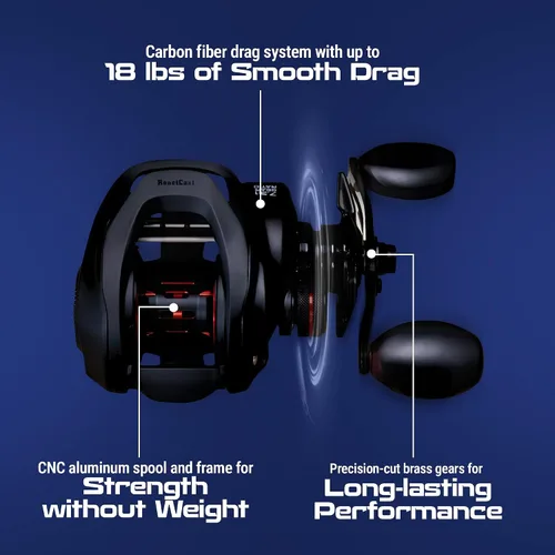 Vista 3 de Reaction Tackle ReactCast Baitcasting Reel, 7.3:1 High-Speed Baitcaster with 9+1 Bearings, Aluminum Frame, Dual Brake System and Smooth Drag for