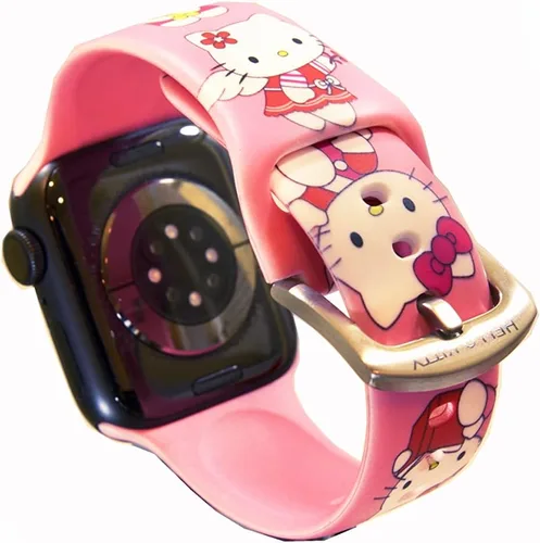 Vista 8 de Correa de silicona para Apple Watch de Hello Kitty para 38/40/1.614 in para Series 7/6/5/4/3/2/1/SE