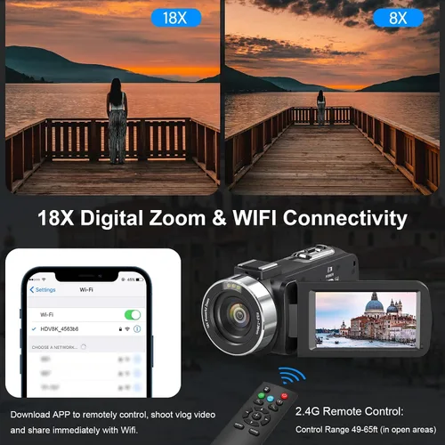 Vista 4 de Gcasio 8K 64MP videocámara cámara de vídeo 18X zoom digital YouTube Vlogging Cámara web IR visión nocturna WiFi 3.0 "Videocámaras con pantalla