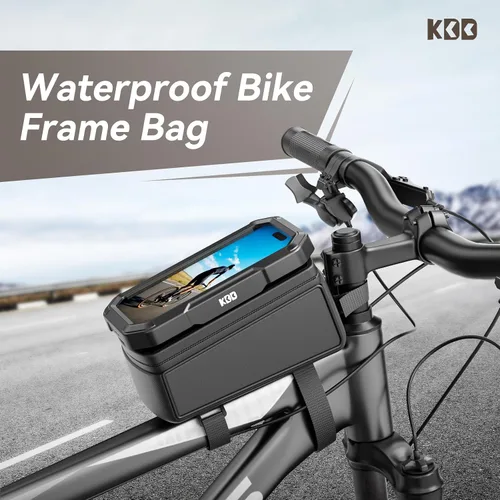 Vista 10 de KDD Bolsa de marco frontal para bicicleta con soporte impermeable para teléfono, bolsa de almacenamiento de ciclismo de montaña, bolsa de manillar
