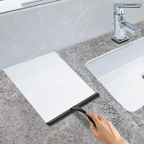 Vista 5 de Escobilla de ducha multiusos de acero inoxidable para puertas de ducha con 2 ganchos adhesivos, herramienta de limpieza de baño, escobilla de espejo