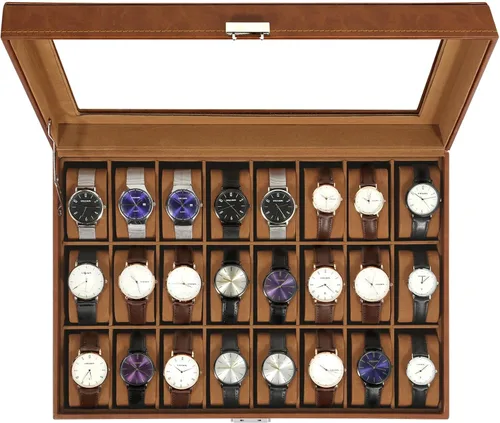 Vista 12 de Uten 12-Slot Watch Box, 2-Layers PU Leather Watch Case with Lock Negro
