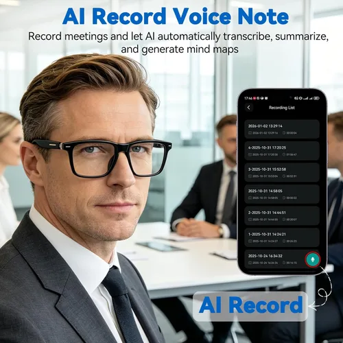 Vista 4 de Lentes inteligentes AI para hombres y mujeres – Gafas Bluetooth con traducción de 164 idiomas, lentes fotocrómicos, música y llamadas manos libres