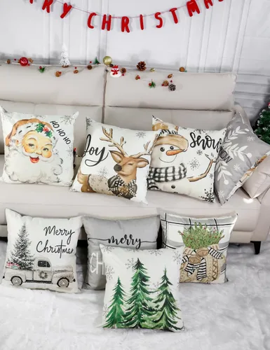 Vista 5 de multiwins Decoraciones Navideñas Juego de 4 Fundas de Almohada Navideñas con Estampado de Doble Cara de 16" x 16", con 8 Bonitos Patrones, Fundas