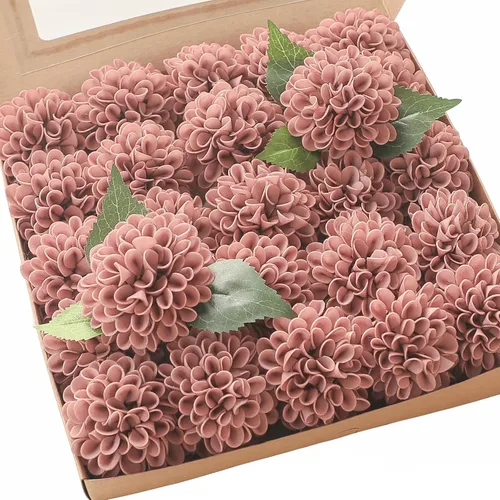 Vista 13 de Floroom Flores Artificiales de Dalia 25 piezas Rosas Falsas de Espuma Negra de Aspecto Real con Tallos para Ramos de Boda DIY Centros de Mesa