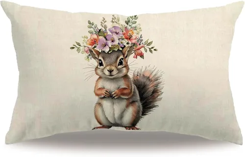 Vista 8 de Fundas de almohada con diseño de animales, 18 x 18 pulgadas, diseño de ardillas florales, acuarela, vida silvestre, diseño de flores, temporada