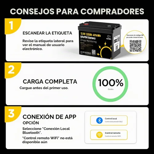 Vista 4 de Batería LiFePO4 de motor de arrastre de 12 V 320 Ah, batería de ciclo profundo de 12 V BMS de 200 A integrada, batería de litio Bluetooth, hasta