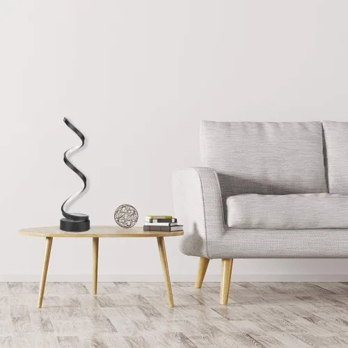 Vista 4 de Lámpara de mesa LED en espiral regulable, diseño minimalista moderno de iluminación, lámpara de noche curva de atenuación continua blanca cálida