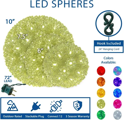 Vista 4 de Novelty Lights - Esfera de estrella de luz LED de 6 pulgadas con 50 luces, 100% verdadero parpadeo blanco cálido, bola de ornamento, cable