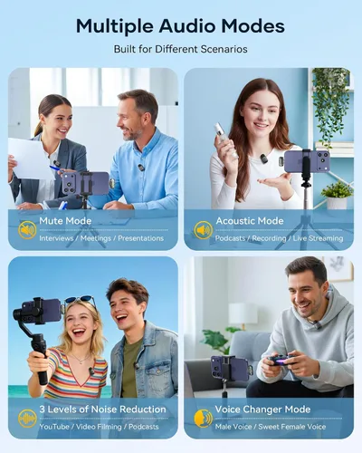 Vista 3 de Mini micrófonos inalámbricos Lavalier para iPhone iPad Android con funda de carga, micrófono de solapa USB C con reducción de ruido y modo cambiador