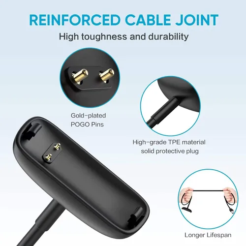 Vista 4 de [Paquete de 2] Cable de carga para Fitbit Inspire 3 (3.3 pies/1.0 pies)