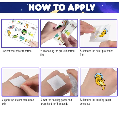 Vista 5 de 60 PCS Space Cat Temporary Tattoos Pre-Cut for Kids Girls Boys