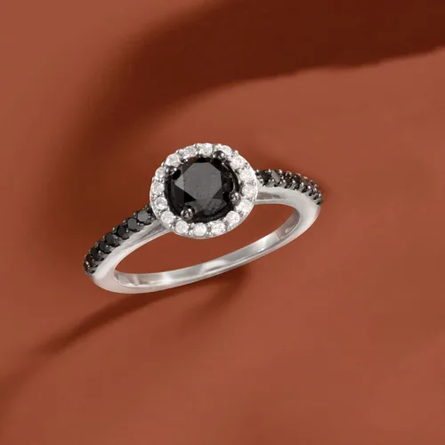 Vista 5 de Ross-Simons 150 ct tw Black and White Diamond Halo Ring in Sterling Silver