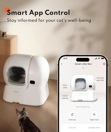 Vista 7 de Homerunpet Caja de arena autolimpiante para gatos grandes con rampa elevada